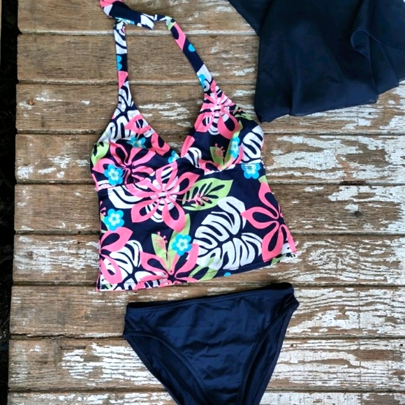 Jantzen Navy Tropical Tankini Top EUC - Picture 6 of 8